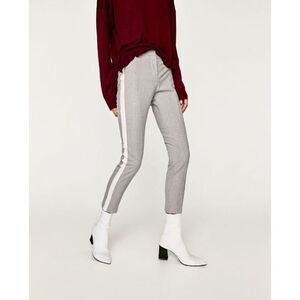 ZARA Basic Gray Slim Fit Ankle Pants White Side Stripe Women’s Size S